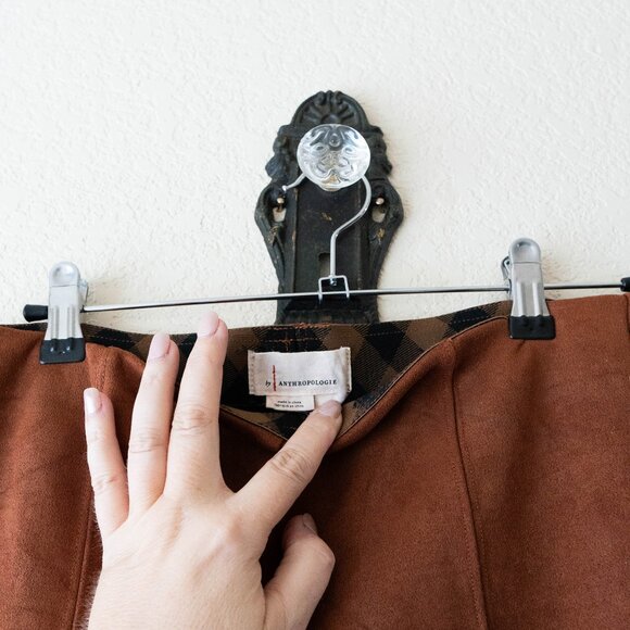 Anthropologie Women’s Size 28 Brown Faux Suede Skinny Pants Ankle Zip Stretch - Picture 6 of 8